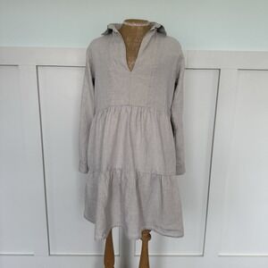 LJC Designs Tiered Dress‎ Women's M Natural Linen Pockets Boho Minimalist Rustic